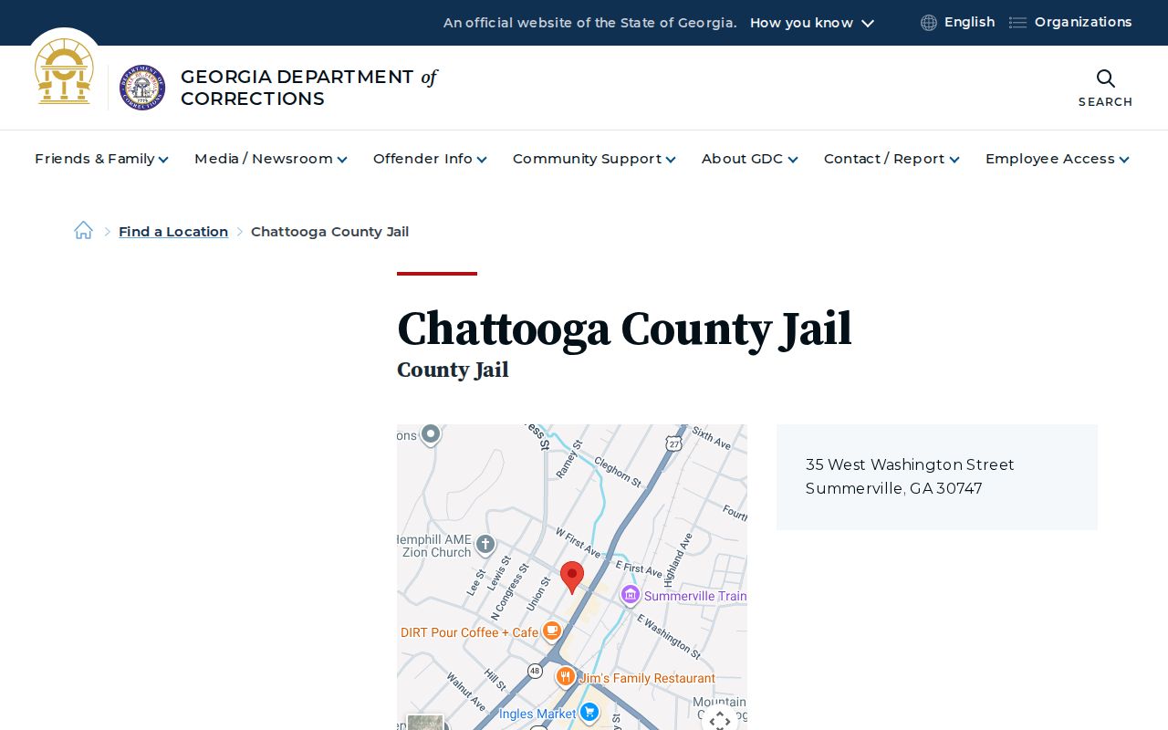Chattooga County criminal records source for the county jail